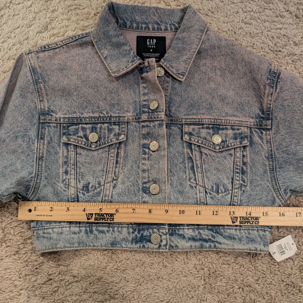 NWT Gap Teen Cropped Denim Jacket | Pink Acid Wash | Size M (8-9)
